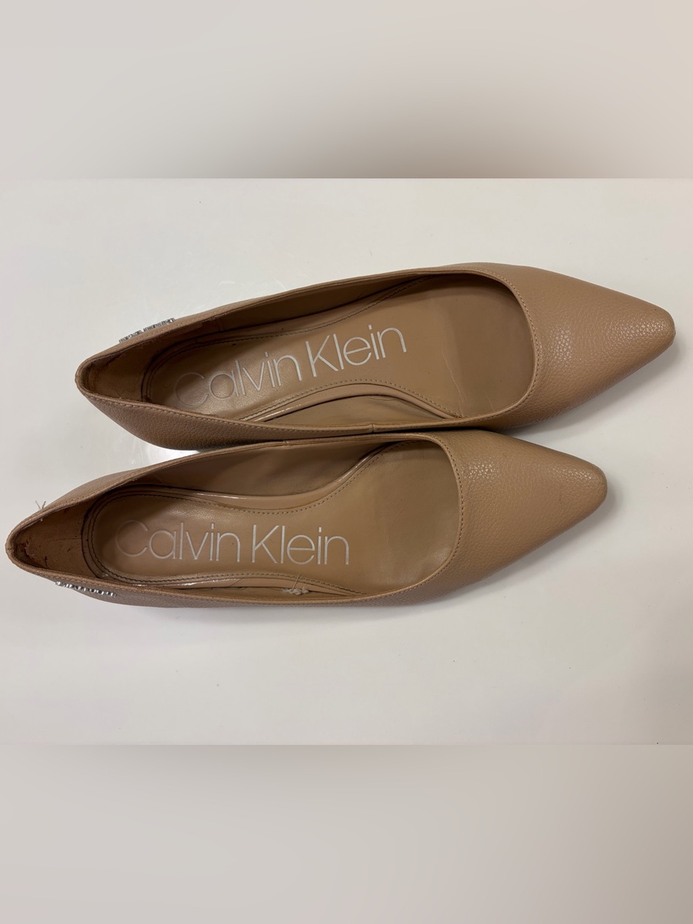 Calvin Klein Women's Beige Pointed-Toe Leather Ballet Flats